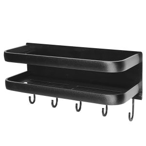Duschablage Alu schwarz mit 5 Haken. Aluminium