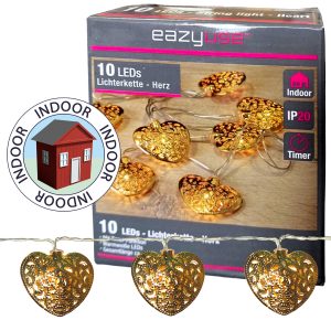 Lichterkette 10 LED. goldenen Herzen 1.20m Licht warmweiß