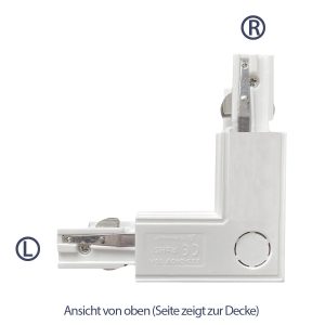 Stromschienen-Eckverbinder L (links) für Schienensystem. weiß