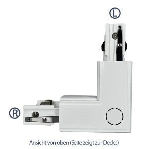 Stromschienen-Eckverbinder L (rechts) für Schienensystem. weiß