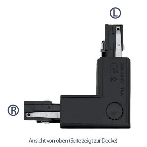 Stromschienen-Eckverbinder L (rechts) für Schienensystem. schwarz