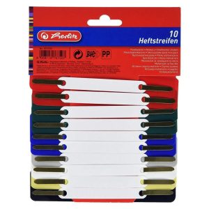 10 Heftstreifen. 34 x 150 mm. PP-Folie. farbig sortiert
