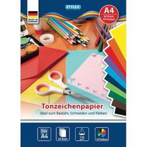 Tonzeichenpapier. A4. 20 Blatt. 120 g. 10-farbig