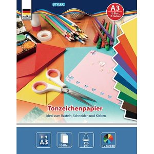 Tonzeichenpapier. A3. 10 Blatt. 120 g. 10-farbig