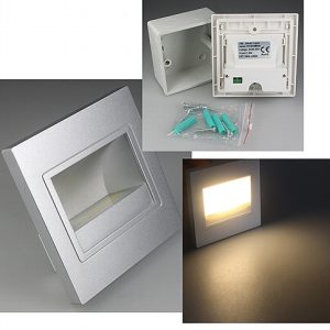 LED Treppen- / Wandeinbauleuchte silber. Licht: warmweiß. COB