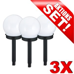 Solar Gartenleuchten Kugel. 3er SET (schwarz)