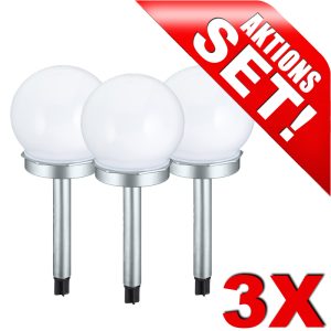 Solar Gartenleuchten Kugel. 3er SET (silber)