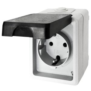 Feuchtraum Steckdose TAFF-Serie 250V~/16A. grau/schwarz