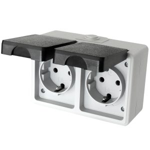 Feuchtraum Doppelsteckdose. TAFF-Serie 250V~/16A. grau/schwarz