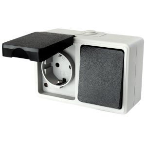 Feuchtraum Kombi-Dose. Schalter/Steckdose. IP44. horizontal