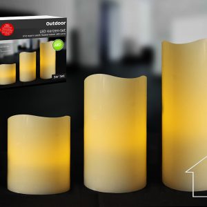 LED Kerzen-Set „Outdoor“. 3tlg. mit Timer