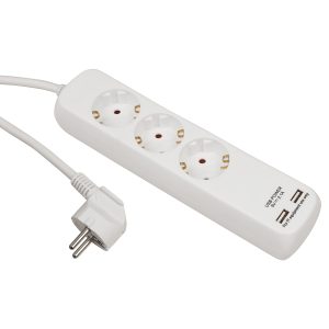 Steckdosenleiste 3x Schuko- und 2x USB Anschluss. weiß