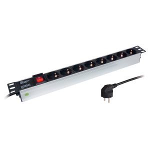 Steckdosenleiste für Rackeinbau 19″. Aluminium. 8-fach