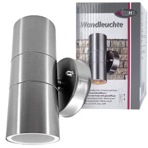Wandleuchte Rund Edelstahl 2xGU10. IP44