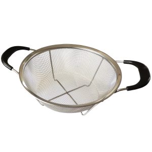 feinmaschiges Edelstahl Abtropfsieb 23cm schwarze Kunststoffgriffe