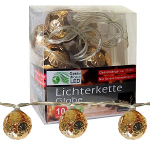 Lichterkette Globe gold. 10 LED warmweiß