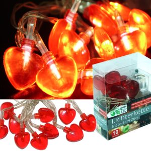 LED Lichterkette Rote Herzen. 10 LED 113cm