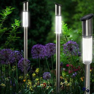 3er SET XL Solar-Gartenleuchten Edelstahl mit Erdspieß. 57cm