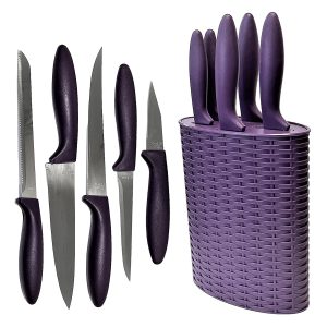 Messer-Set 6-teilig – mit Messerblock Rattan-Design