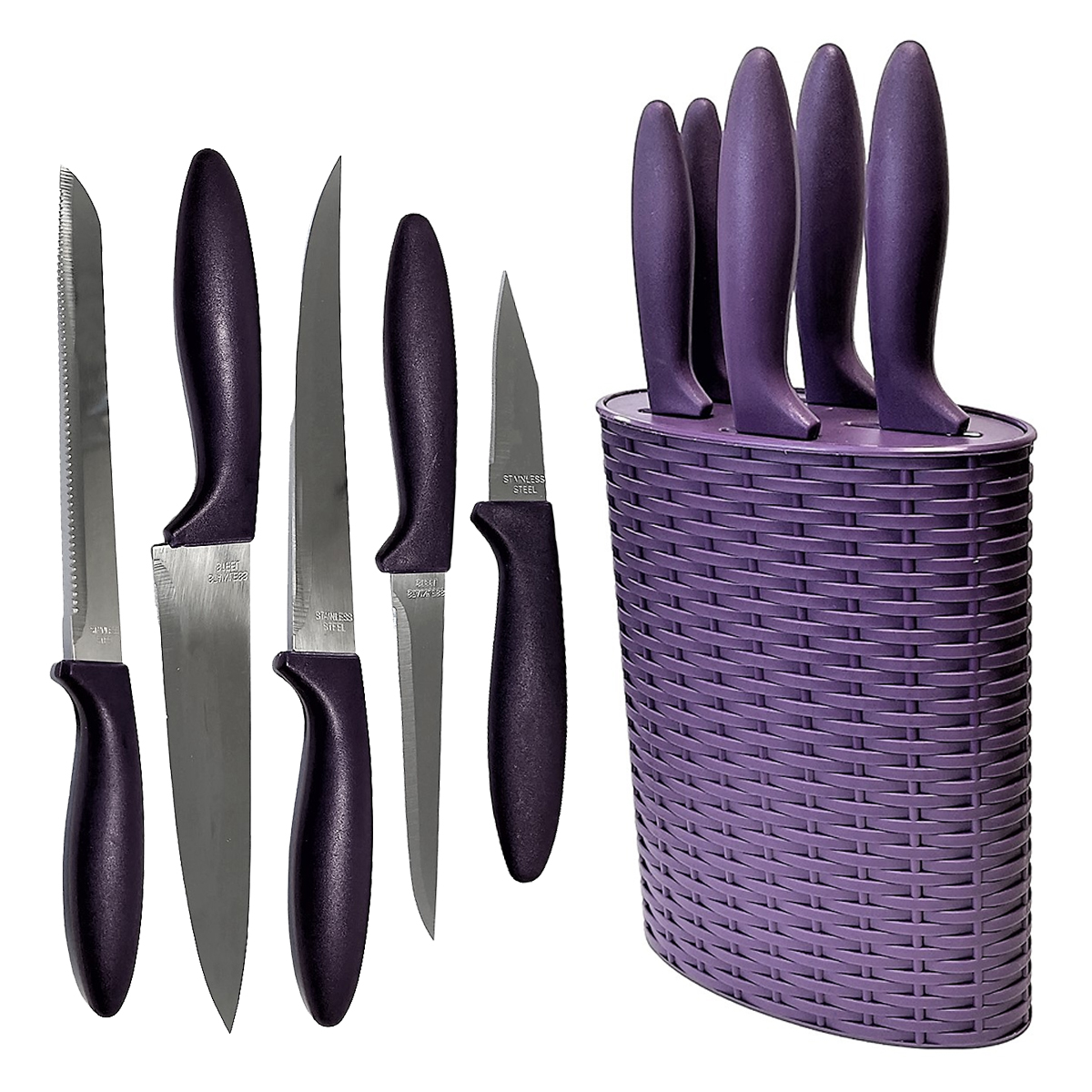 Messer-Set 6-teilig - mit Messerblock Rattan-Design