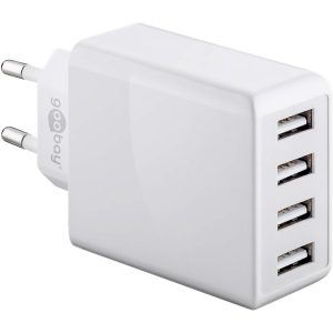 4-fach USB-Ladegerät 230V. High Power 30W. weiß