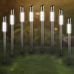 8er SET XL Solar-Gartenleuchten Edelstahl mit Erdspieß. 69cm