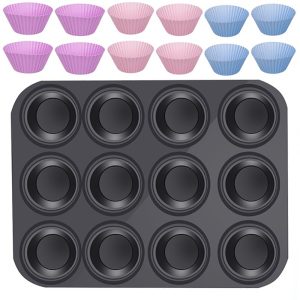 Muffin Backblech antihaft für Cupcakes. inkl. 12 Silikon Backformen