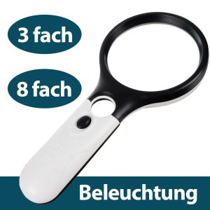 Leselupe mit 2 Linsen und LED Beleuchtung 3-fach + 8-fach