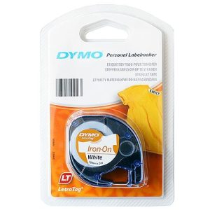 DYMO Letra Tag Etiketten-Band 12 mm x 2 m. weiß-aufbügelbar. 5er