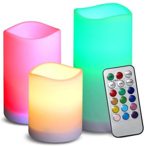 3er Set LED Kerzen. Lichtfarbe einstelbar. Komfort-Fernbedienung