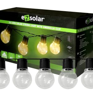 LED Solar Lichterkette. 10 klare Kugellampen. Länge 6m