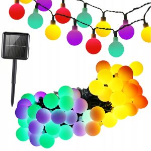 Solar LED Lichterkette 6.9m. 40 Multicolor LED Kugeln matt. 8 Leuchtmodi