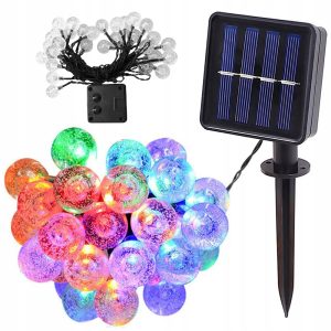 Solar LED Lichterkette 6.9m. 40 bunte LED Kugeln klar. 8 umschaltbare Leuchtmodi