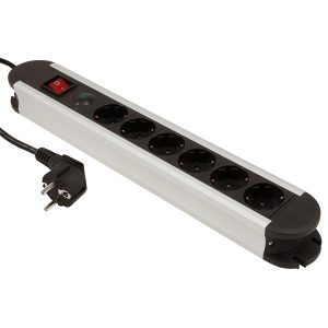 6-fach ALU-Steckdosenleiste mit Überspannungs/Temperaturschutz
