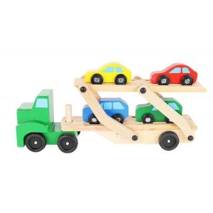 Holzspielzeug. LKW aus Holz mit 4 Autos