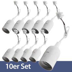 E27 Renovierfassung 10er Pack. Baufassung mit Lüsterklemme 11cm Kabel weiß