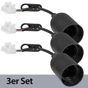 E27 Renovierfassung 3er Pack. Baufassung mit Lüsterklemme 11cm Kabel schwarz
