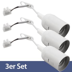 E27 Renovierfassung 3er Pack. Baufassung mit Lüsterklemme 11cm Kabel weiß