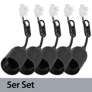 E27 Renovierfassung 5er Pack. Baufassung mit Lüsterklemme 11cm Kabel schwarz