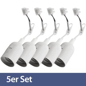 E27 Renovierfassung 5er Pack. Baufassung mit Lüsterklemme 11cm Kabel weiß