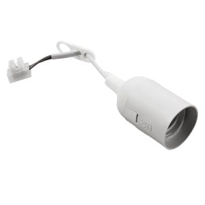 E27 Renovierfassung. Baufassung mit Lüsterklemme 11cm Kabel weiß