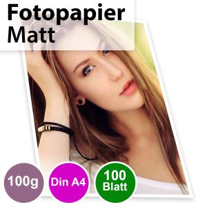 100g Mattes Foto-Papier. Inkjet Din A4. 100 Blatt