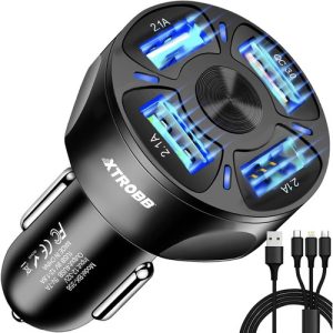 Quad USB-Autoladegerät 4-fach. QuickCharge. mit Kabel