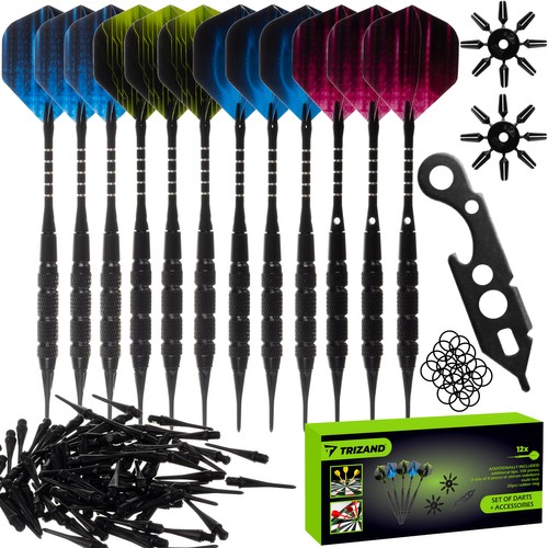 Dartpfeile mit Soft-Spitzen im 12er Pack inkl. Zubehör