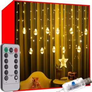 LED Lichtervorhang 108 LED + Leuchtkugeln. 2.5m Breite warmweiß leuchtend