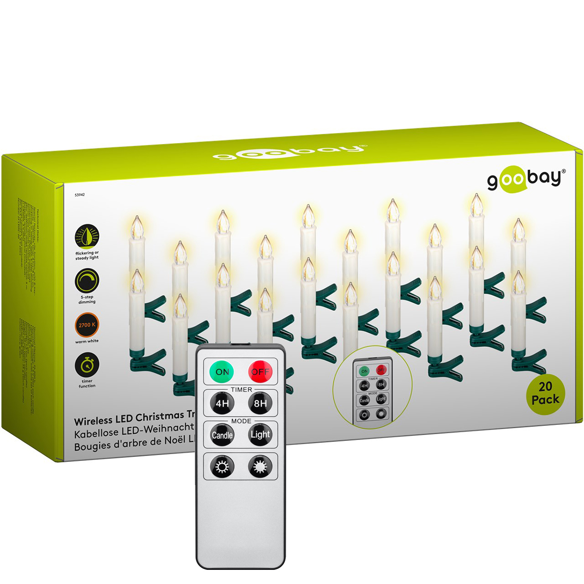 20er Set kabellose LED Christbaumkerzen inkl. Fernbedienung