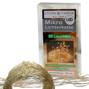 LED Lichterkette 20 Mikro-LED am Silberdraht 100cm. iP44