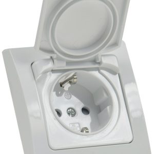 Schutzkontakt-Steckdose Unterputz. IP44. Delphi-Serie weiß