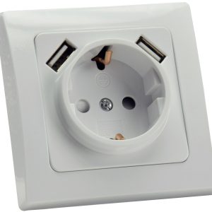 Schutzkontakt-Steckdose. Klemmanschluss. 2x USB. Delphi-Serie weiß