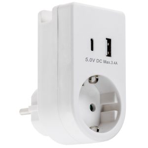 Zwischenstecker mit 2x USB-Ladegerät 230V. USB 1000mA (2x 500mA)
